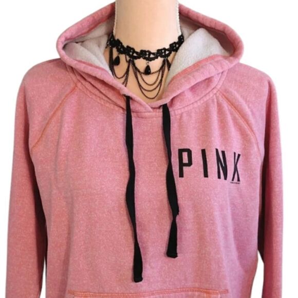 PINK VS 2012 Pink Black Logo Fleece Thrashed Hooded Pullover Large - Picture 5 of 16